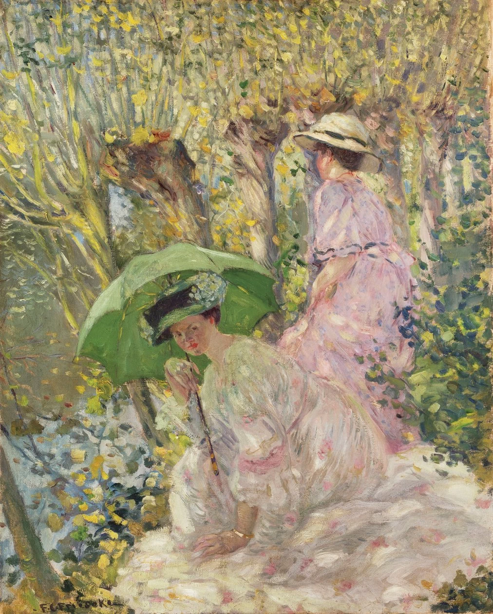 Due giovani ragazze in un giardino